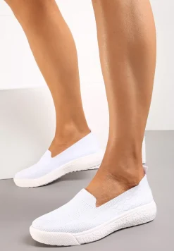 Białe Tenisówki na Płaskiej Podeszwie z Okrągłymi Noskami i Przeszyciami Alesir