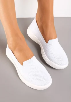 Białe Tenisówki na Płaskiej Podeszwie z Okrągłymi Noskami i Przeszyciami Alesir