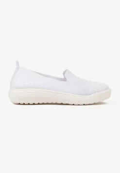 Białe Tenisówki na Płaskiej Podeszwie z Okrągłymi Noskami i Przeszyciami Alesir