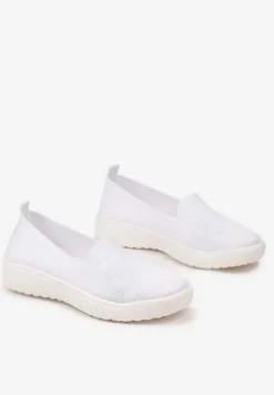 Białe Tenisówki na Płaskiej Podeszwie z Okrągłymi Noskami i Przeszyciami Alesir