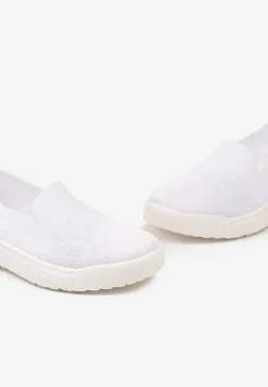 Białe Tenisówki na Płaskiej Podeszwie z Okrągłymi Noskami i Przeszyciami Alesir