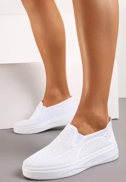 Białe Tenisówki na Platformie bez Zapięcia Ozdobione z Przodu Perforacją Prinesa