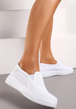 Białe Tenisówki na Platformie bez Zapięcia Ozdobione z Przodu Perforacją Prinesa