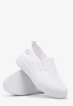 Białe Tenisówki na Platformie bez Zapięcia Ozdobione z Przodu Perforacją Prinesa