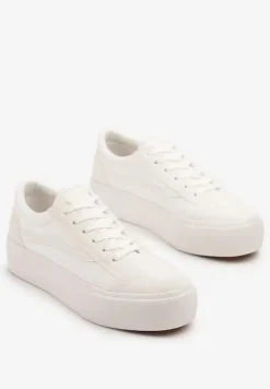 Białe Tenisówki o Klasycznym Fasonie na Niskiej Platformie Mepaira