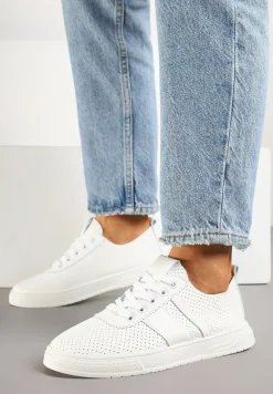 Białe Tenisówki Ozdobione Paskami Meloti