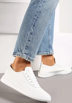 Białe Tenisówki przed Kostkę z Perforacją Rineli