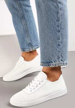 Białe Tenisówki przed Kostkę z Perforacją Rineli