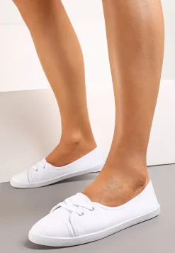 Białe Tenisówki Przed Kostkę z Krótkim Sznurowaniem Aviole