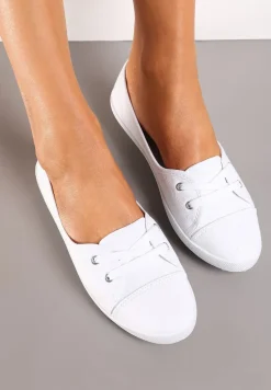 Białe Tenisówki Przed Kostkę z Krótkim Sznurowaniem Aviole