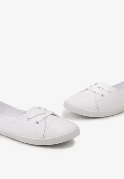 Białe Tenisówki Przed Kostkę z Krótkim Sznurowaniem Aviole