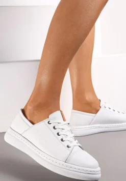 Białe Tenisówki Sznurowane ze Skóry Naturalnej Devitia