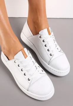 Białe Tenisówki Sznurowane ze Skóry Naturalnej Devitia