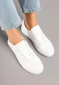 Białe Tenisówki Trampki z Niską Cholewką Ozdobione Geometrycznym Wzorem Wioressa