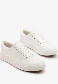 Białe Tenisówki Trampki z Niską Cholewką Ozdobione Geometrycznym Wzorem Wioressa