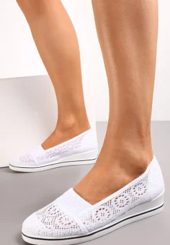 Białe Tenisówki z Ażurowej Siateczki na Niskiej Koturnie Nerurae