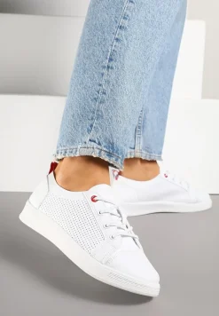 Białe Tenisówki z Ozdobną Perforacją przy Cholewce Tanariela