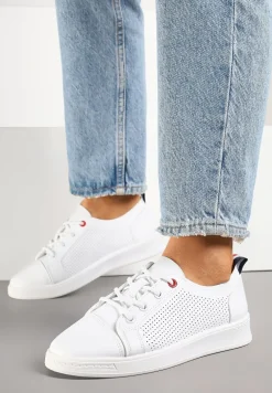 Białe Tenisówki z Ozdobną Perforacją przy Cholewce Tanariela