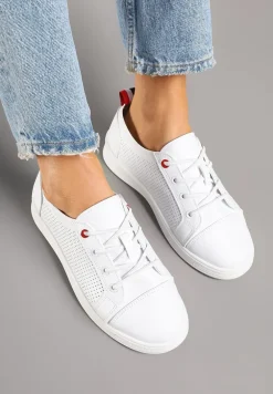 Białe Tenisówki z Ozdobną Perforacją przy Cholewce Tanariela