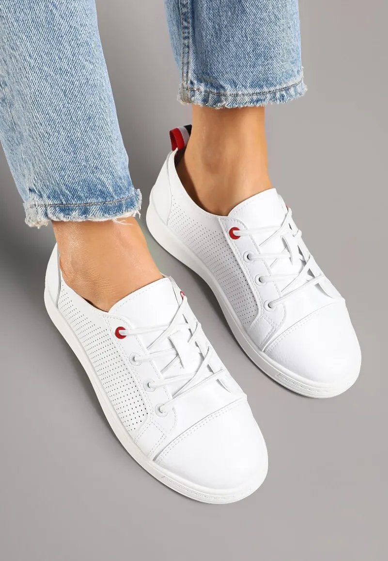 Białe Tenisówki z Ozdobną Perforacją przy Cholewce Tanariela
