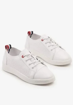 Białe Tenisówki z Ozdobną Perforacją przy Cholewce Tanariela