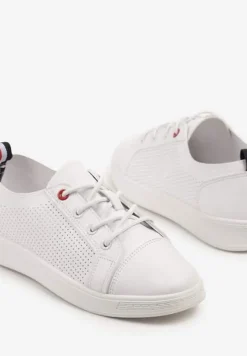 Białe Tenisówki z Ozdobną Perforacją przy Cholewce Tanariela