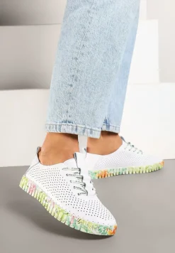 Białe Tenisówki ze Skóry Naturalnej Zdobione Perforacją Hanilwen