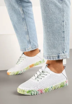 Białe Tenisówki ze Skóry Naturalnej Zdobione Perforacją Hanilwen