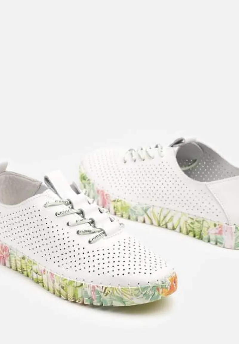 Białe Tenisówki ze Skóry Naturalnej Zdobione Perforacją Hanilwen