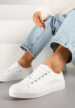 Białe Trampki Basic z Cholewką przed Kostkę na Niskiej Platformie Senadra