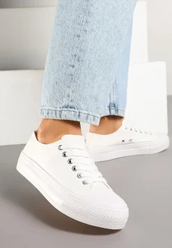 Białe Trampki Basic z Cholewką przed Kostkę na Niskiej Platformie Senadra
