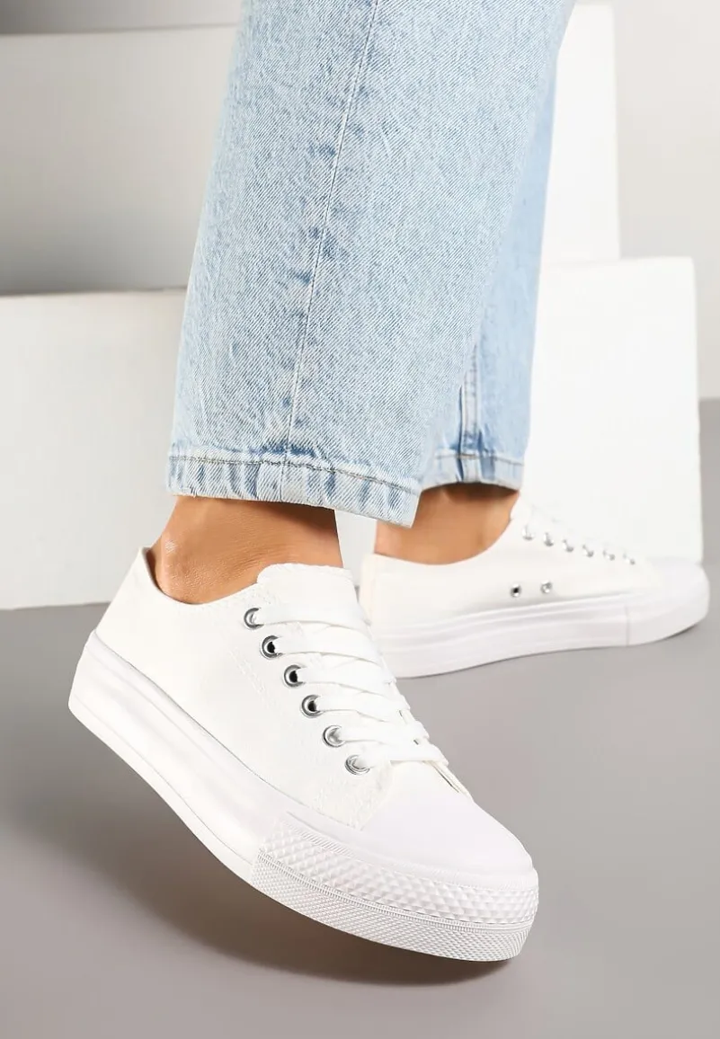 Białe Trampki Basic z Cholewką przed Kostkę na Niskiej Platformie Senadra