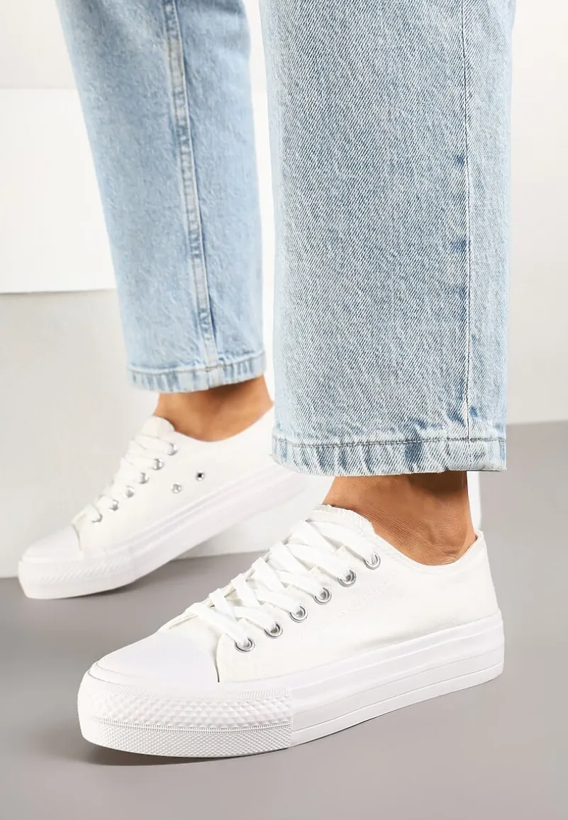 Białe Trampki Basic z Cholewką przed Kostkę na Niskiej Platformie Senadra