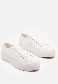 Białe Trampki Basic z Cholewką przed Kostkę na Niskiej Platformie Senadra