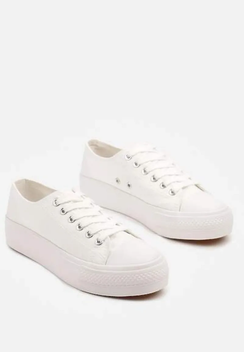 Białe Trampki Basic z Cholewką przed Kostkę na Niskiej Platformie Senadra