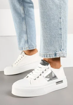 Białe Trampki na Grubej Podeszwie z Cyrkoniową Naszywką Penirea