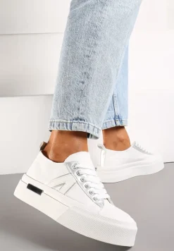 Białe Trampki na Grubej Podeszwie Sznurowane Peonema