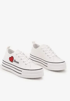 Białe Trampki na Grubej Podeszwie z Aplikacją i Napisem Eheria