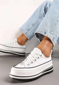 Białe Trampki na Masywnej Platformie z Cholewką przed Kostkę Ableeva