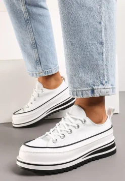 Białe Trampki na Masywnej Platformie z Cholewką przed Kostkę Ableeva
