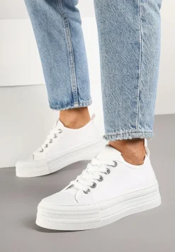 Białe Trampki na Niskiej Platformie Ozdobione Cyrkoniami Felelith