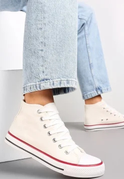 Białe Trampki na Płaskiej Podeszwie z Lamówką Vinys
