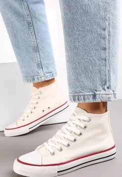 Białe Trampki na Płaskiej Podeszwie z Lamówką Vinys