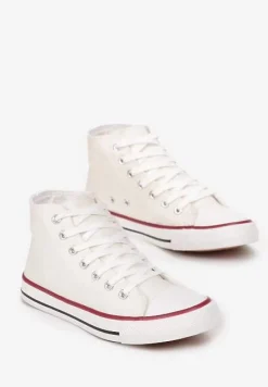 Białe Trampki na Płaskiej Podeszwie z Lamówką Vinys