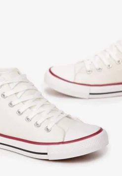 Białe Trampki na Płaskiej Podeszwie z Lamówką Vinys
