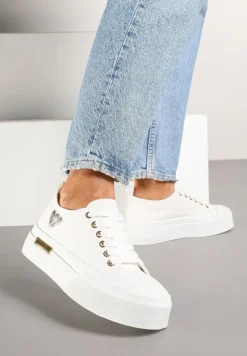 Białe Trampki na Platformie z Metalicznymi Sercami Florvila