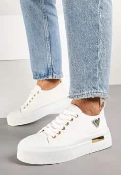 Białe Trampki na Platformie z Metalicznymi Sercami Florvila