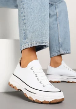 Białe Trampki na Platformie z Niską Cholewką Evalloria