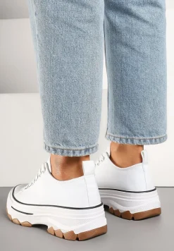 Białe Trampki na Platformie z Niską Cholewką Evalloria