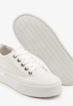 Białe Trampki na Platformie Ozdobione Haftem Talauri